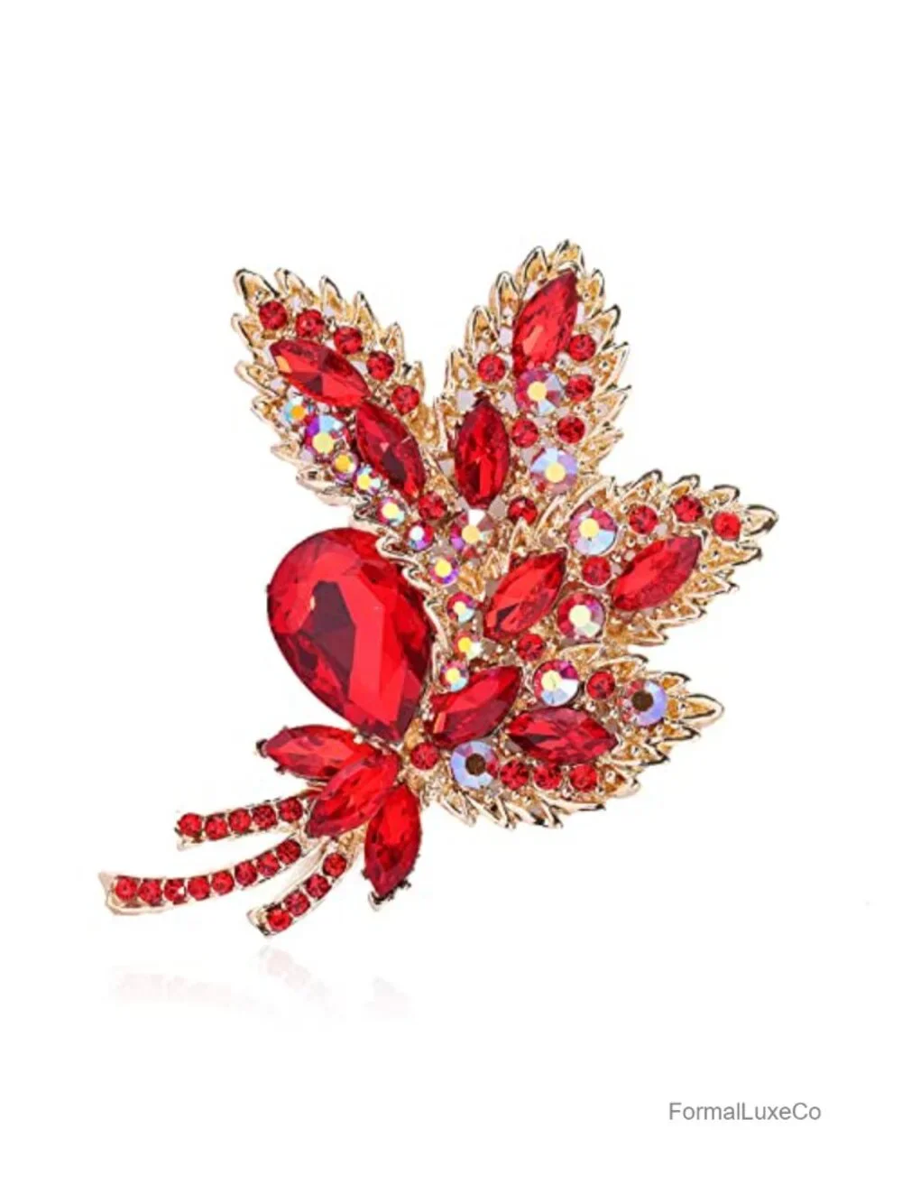 Large Leaf Crystal Brooch Pin Sparkling Rhinestone Scarf Coat Clothes Decoration